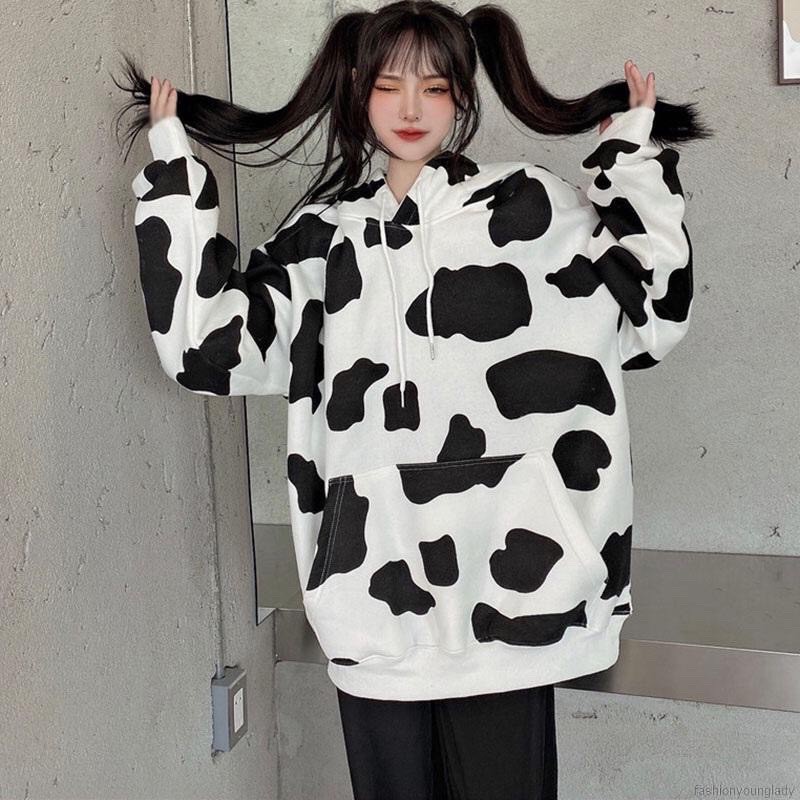 Áo hoodie bò sữa nữ form rộng dài vải nỉ chất đẹp, áo thu đông unisex | BigBuy360 - bigbuy360.vn