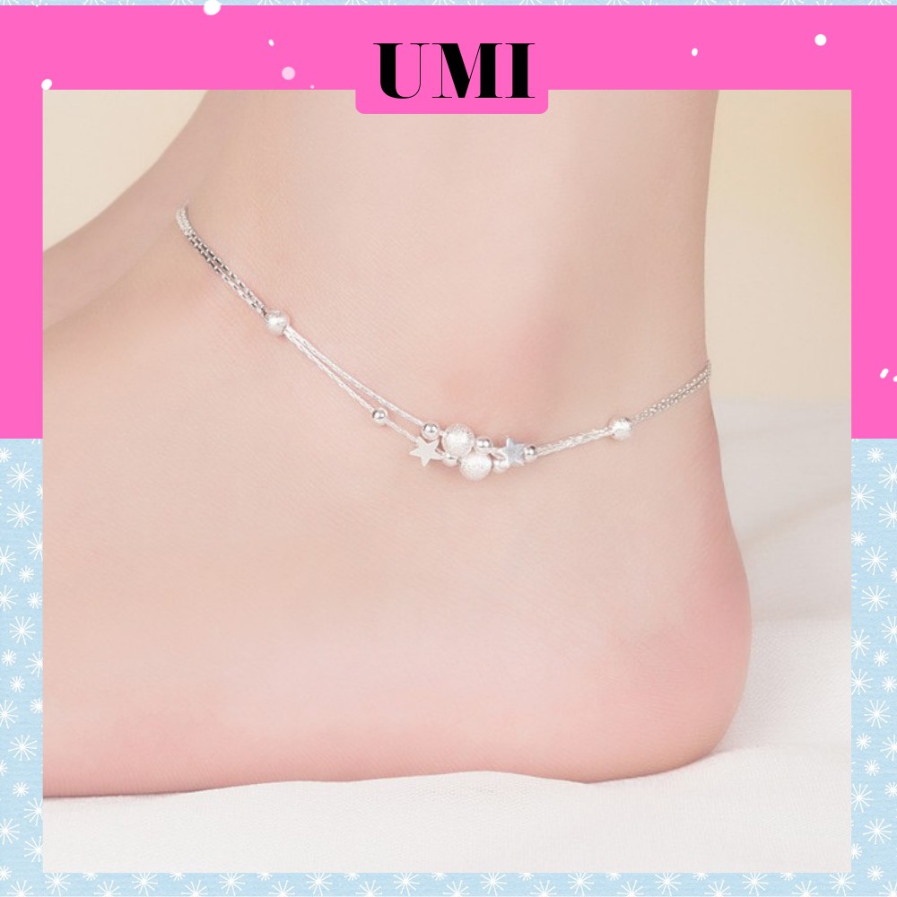 Lắc Chân Bạc 925 Thiết Kế Bi Tròn Ngôi Sao Đan Xen Hàn Quốc UMI JL050