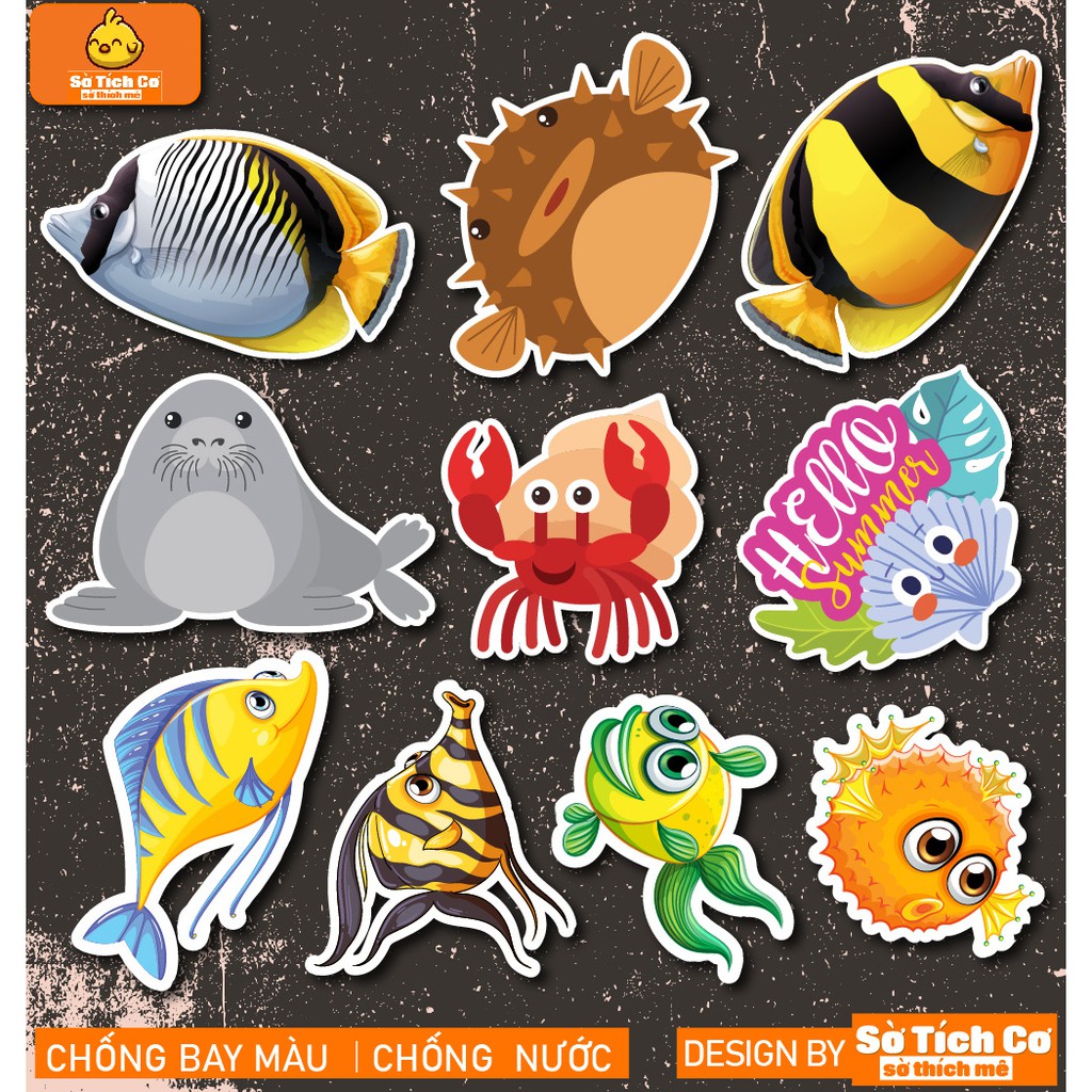 Động Vật Biển dán điện thoại, laptop, mũ bảo hiểm, guitar, vali MSP: A15