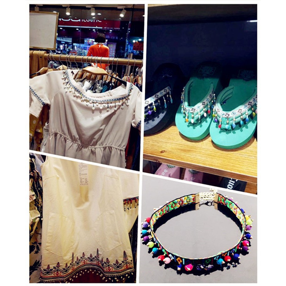 Dải Dây Ruy Băng Tua Rua Hạt Đá Nhiều Màu Sắc