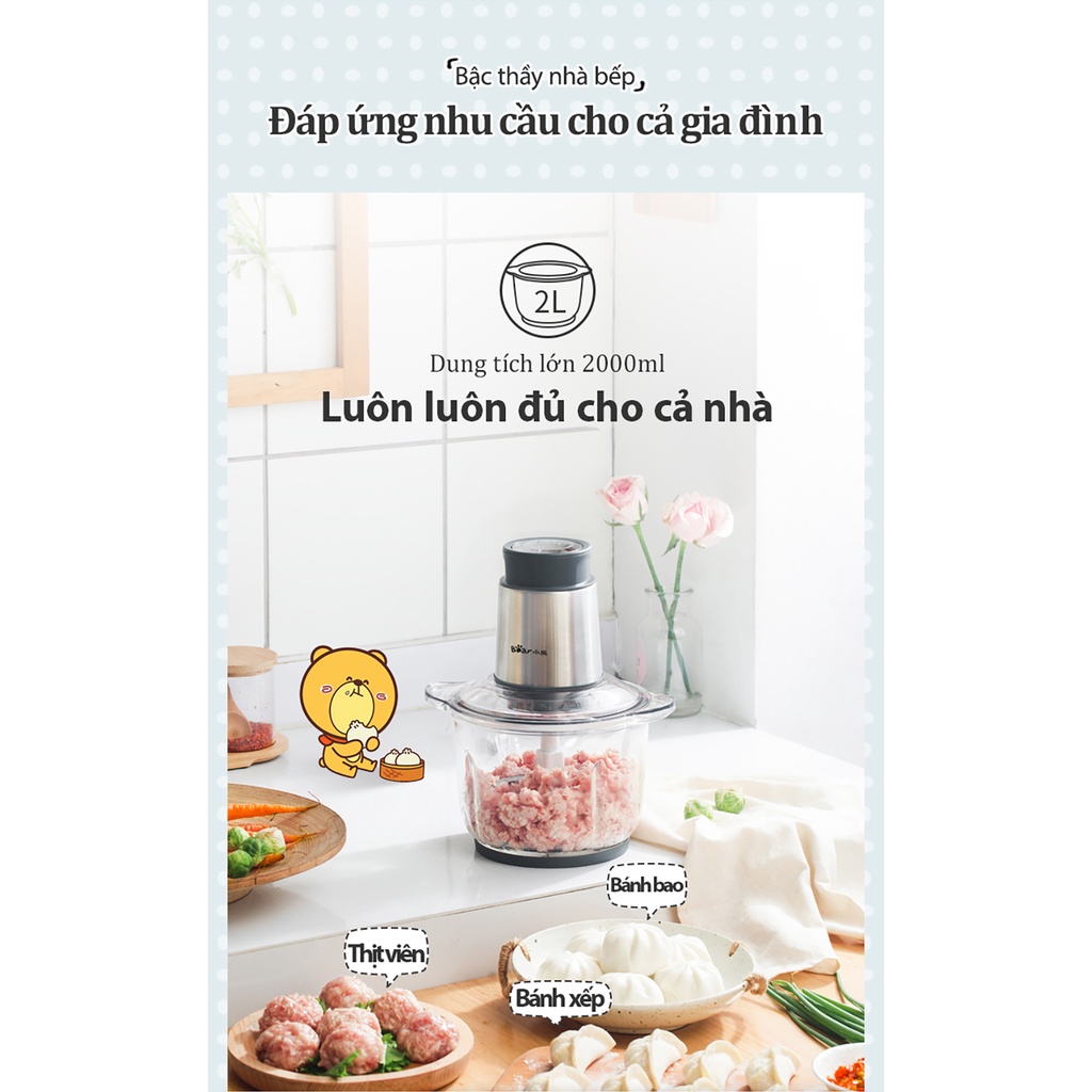 Máy Xay Thịt Đa Năng, Máy Xay Sinh Tố 2L Bear QSJ-B03Y7 - Hàng Chính Hãng - Bảo Hành 18 Tháng