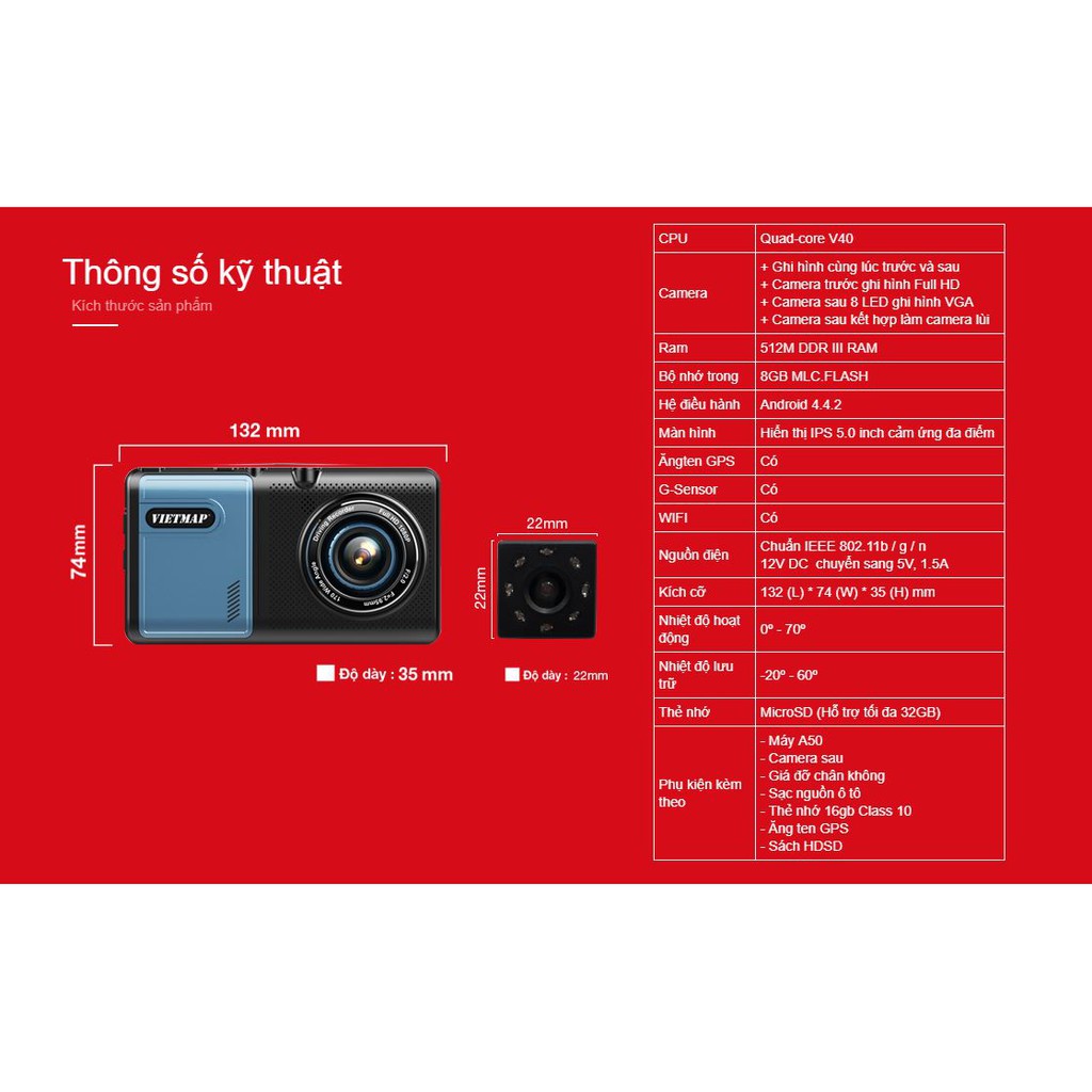 [Hỗ Trợ Lắp Đặt Miễn Phí Tận Nơi] CAMERA HÀNH TRÌNH VIETMAP A50 VỪA DẪN ĐƯỜNG VỪA GHI HÌNH TRƯỚC SAU KÈM THẺ NHỚ