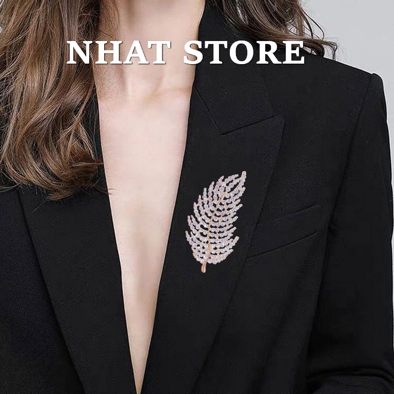 Cài áo nam nữ Nhat Store, ghim cài áo hình lá đính đá cỡ 3.5x6.9cm (Brooches &amp; Pins Nhat Store Accessories)