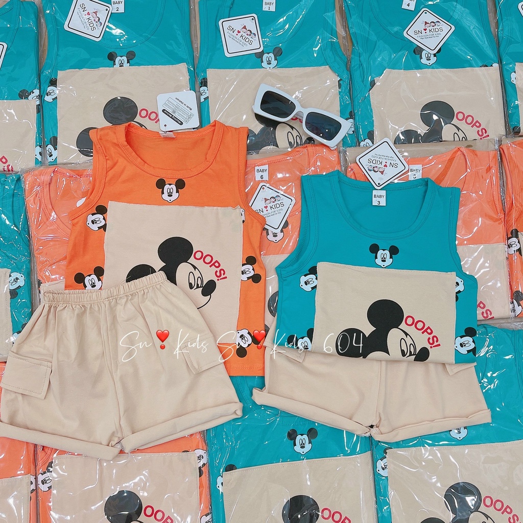 Bộ ba lỗ Mickey chất Cotton tàu họa tiết hoạt hình cực đẹp cho bé trai bé gái
