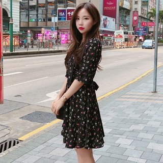 Đầm váy hoa EFANG style Korea cổ chữ V