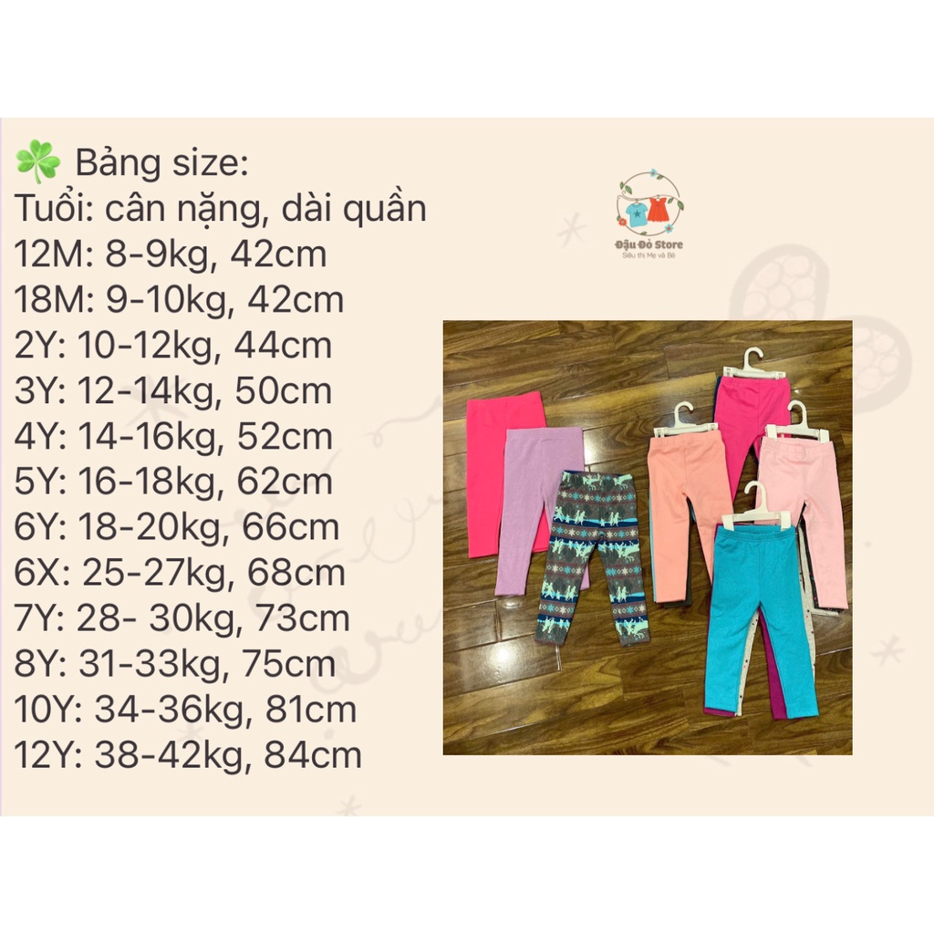 Quần legging nỉ Jumbing Bé Gái hàng VNXK dư xịn size 1-12Y (9-42 kg) Phần 2