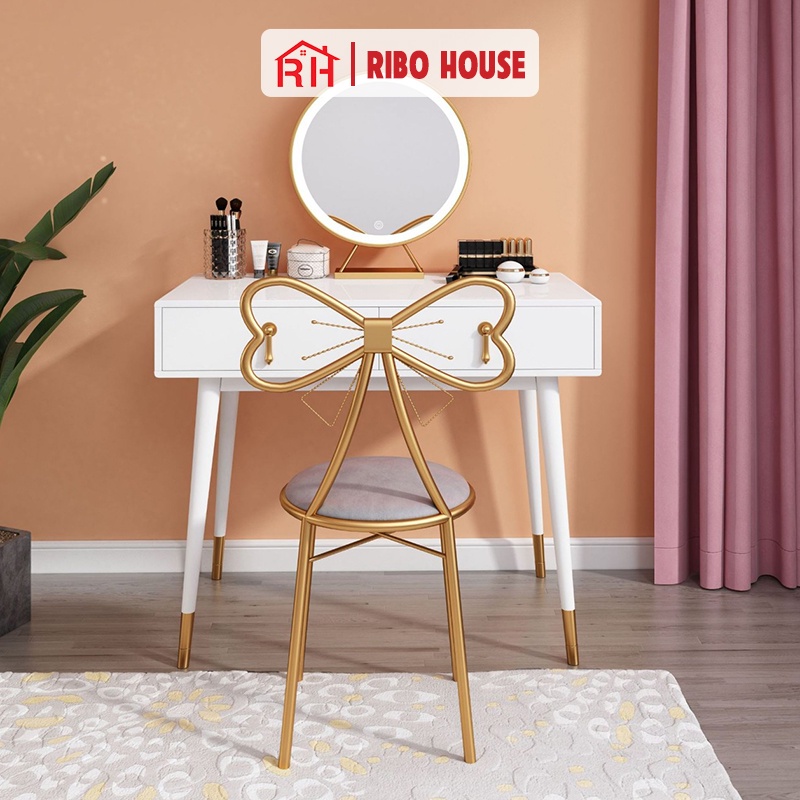 Ghế nơ RIBO HOUSE đệm vải nhung nỉ, ghế trang điểm trang trí phòng ngủ phòng khách decor quán cà phê nails spa RIBO40