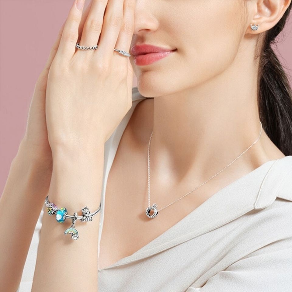 Vòng cổ Pandora Mạ Bạc 925 Mặt Hình Vương Miện Thời Trang Cho Nữ