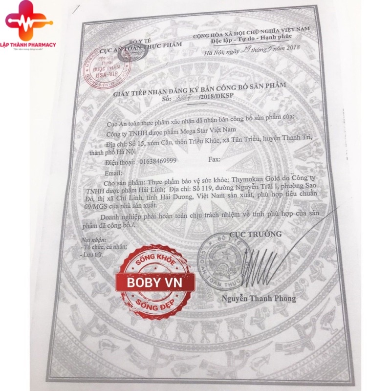 Viên uống tăng cường sức đề kháng Thymokal gold hộp 30 viên