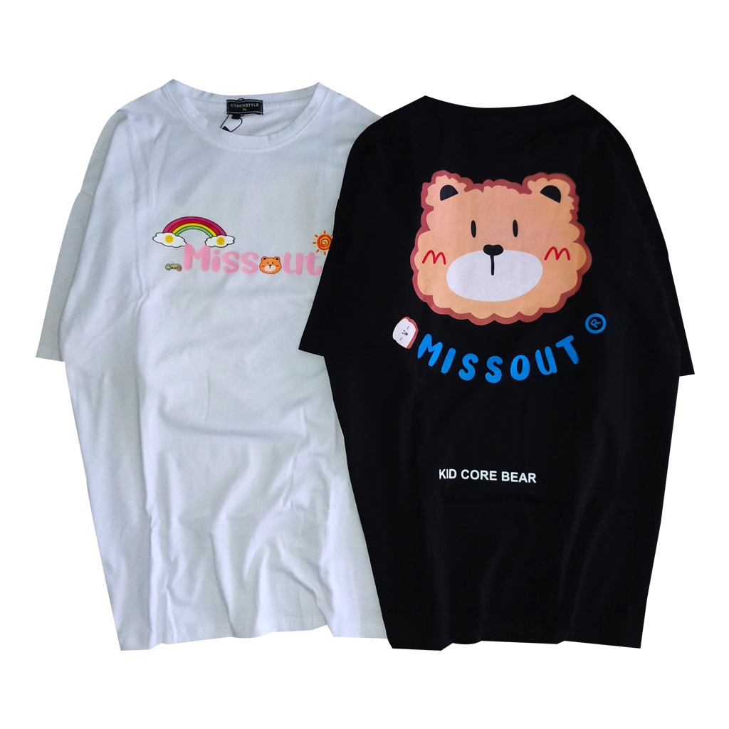 Áo thun unisex tay lỡ form rộng missout kidcore bear, áo phông phom rộng cổ tròn chất cotton mềm mịn giá rẻ