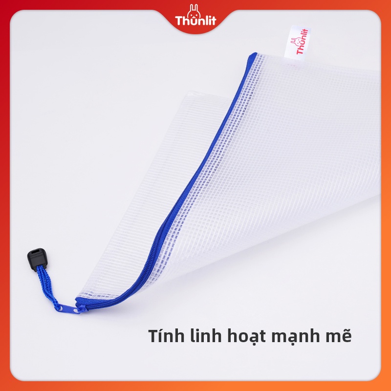 Túi Thunlit khổ A4 trong suốt có khóa kéo đựng tài liệu giấy tờ tiện dụng dành cho học sinh sinh viên
