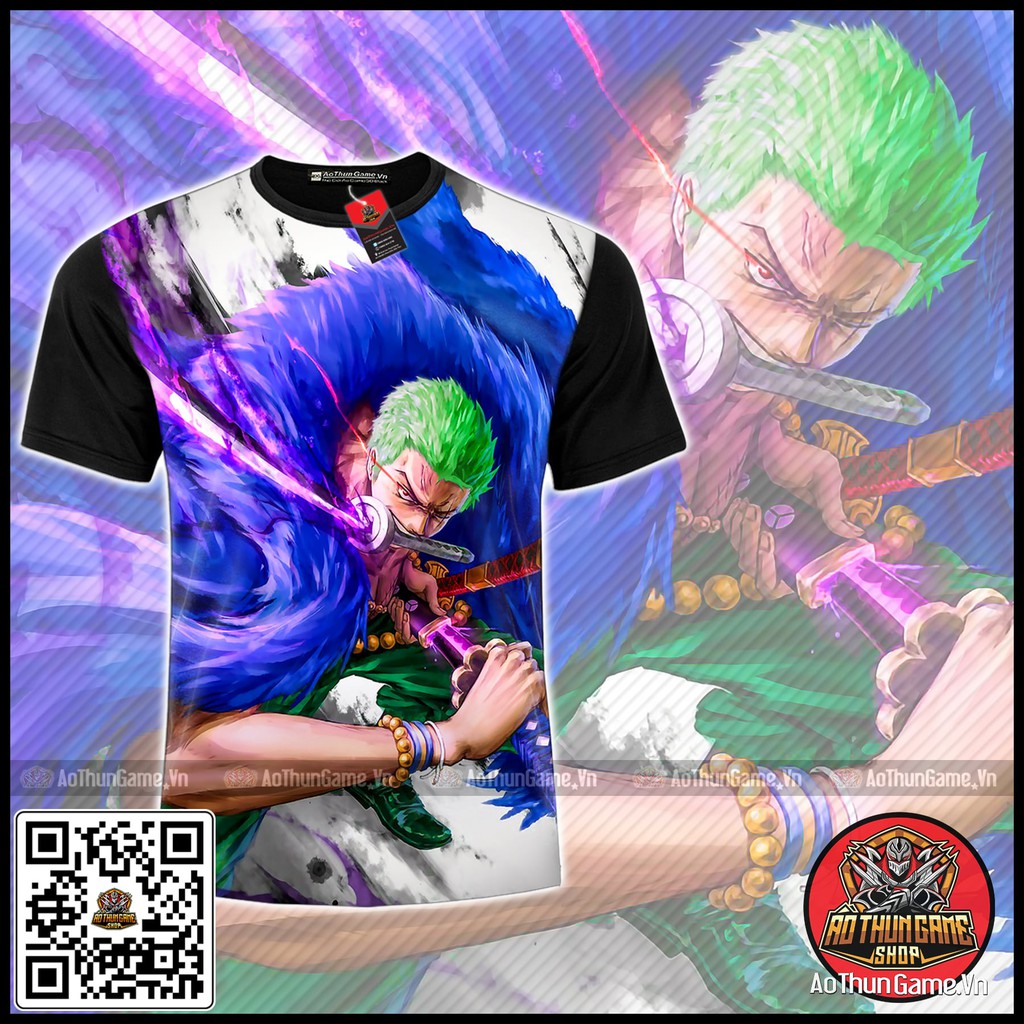 ☘️ Áo One Piece Zoro (3D Đen) Roronoa zoro A01, áo đảo hải tặc Anime Manga ☘️ (Shop AoThunGameVn)