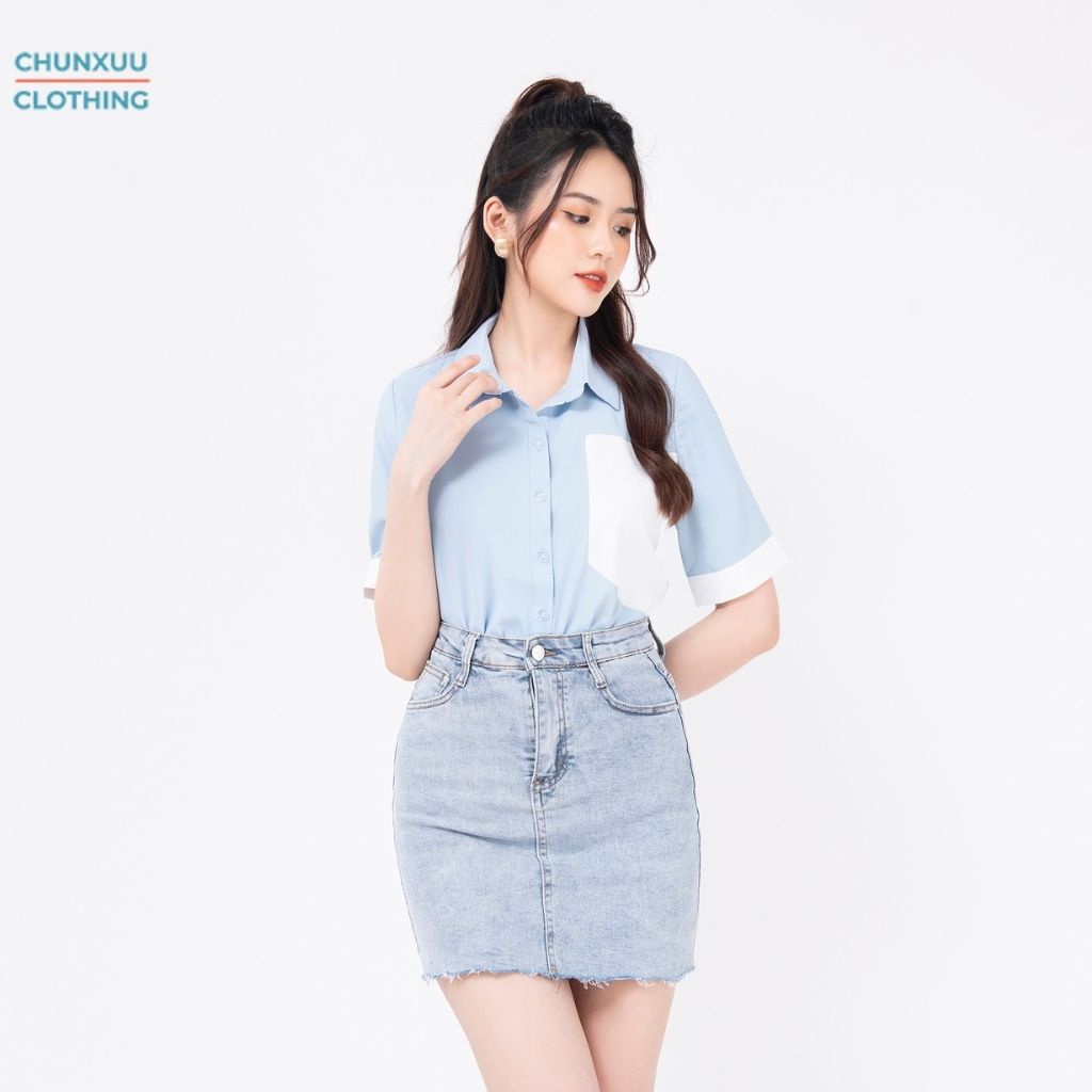 Áo kiểu nữ công sở cộc tay Chunxuu thiết kế form vừa tôn dáng phối màu đẹp chất liệu cao cấp - SK07