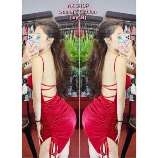 Đầm body nhung đan dây lưng, hở lưng sexy