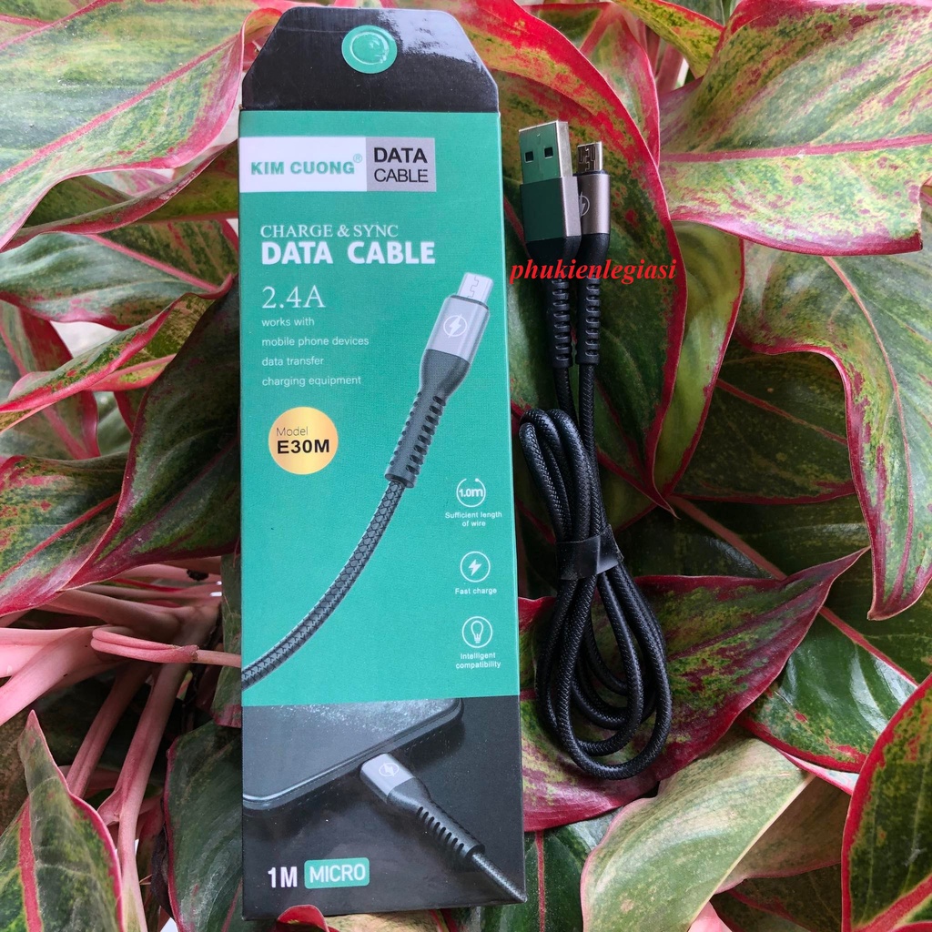 Cáp sạc 2.4A Kim Cương E30 DÀI 1M hỗ trợ sạc nhanh