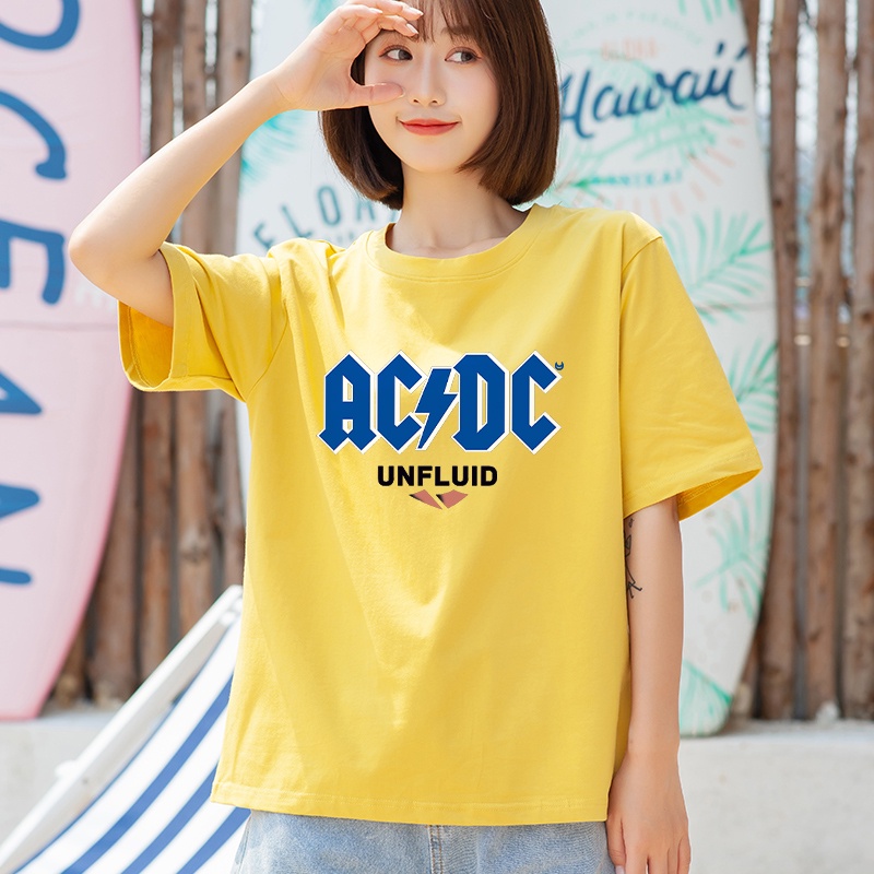 Áo phông nam nữ AC DC chữ ngực BIGOMALL - Áo thun unisex ngắn tay Freesize 55kg