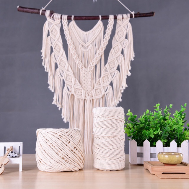 1kg Dây thừng se macrame màu kem 100% cottton 3 xoắn hàng đẹp loại 1