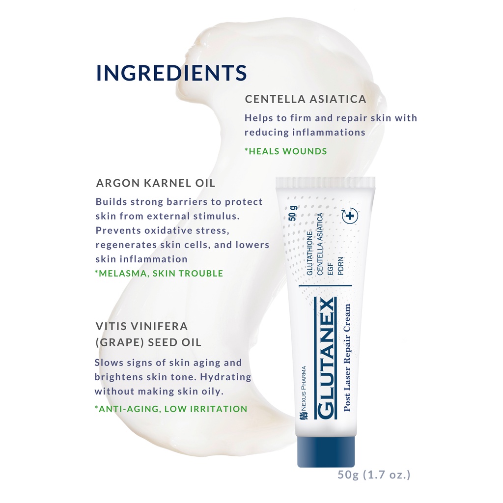 Kem phục hồi sáng da sau laser GLUTANEX CICA CREAM Post Laser Repair Cream Nexus Pharma tube 50g