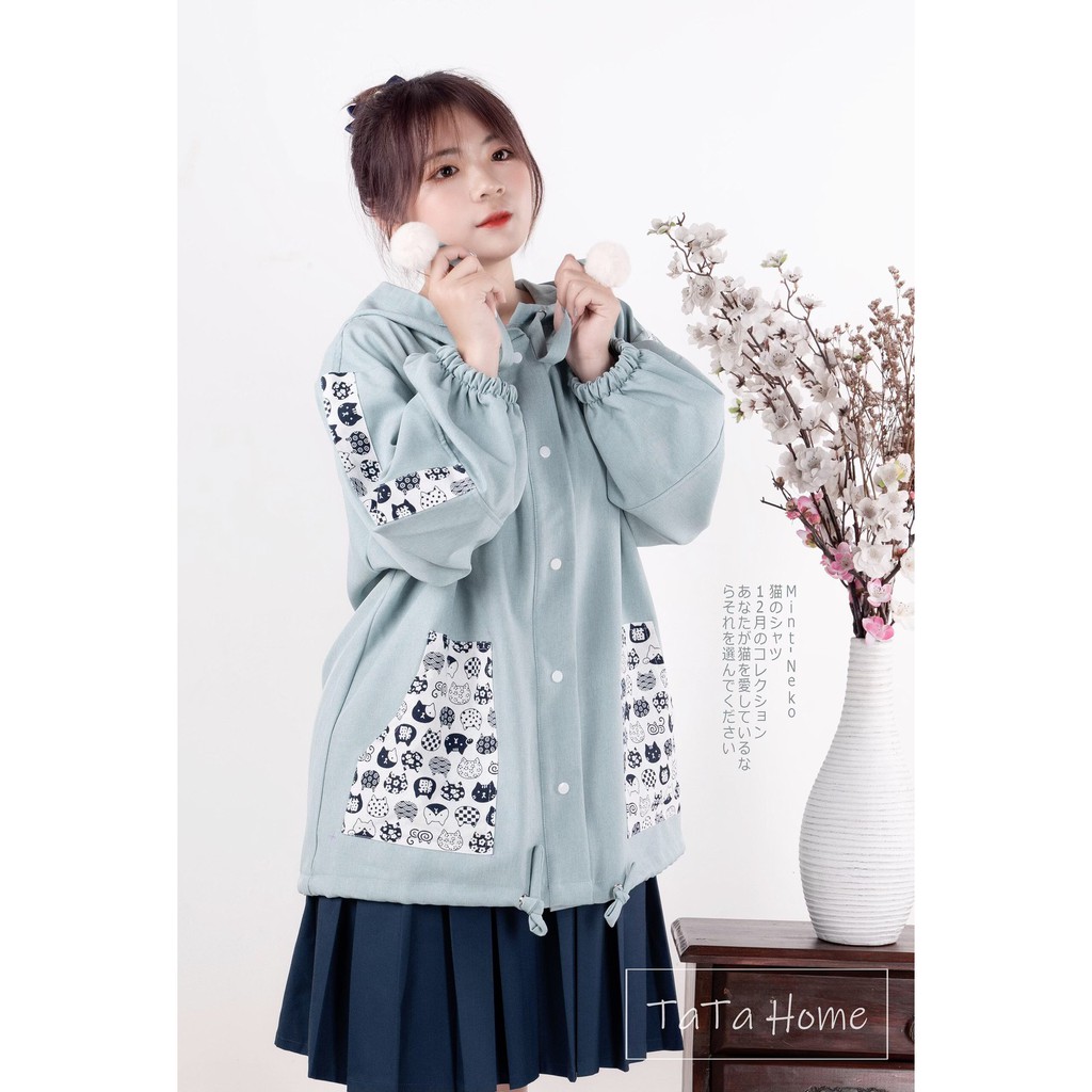 Neko Jacket TaTa Home_ Áo khoác phối họa tiết túi xinh xắn