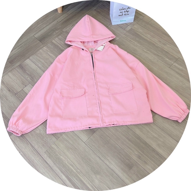 Áo khoác da lộn hai lớp túi hộp tay bo