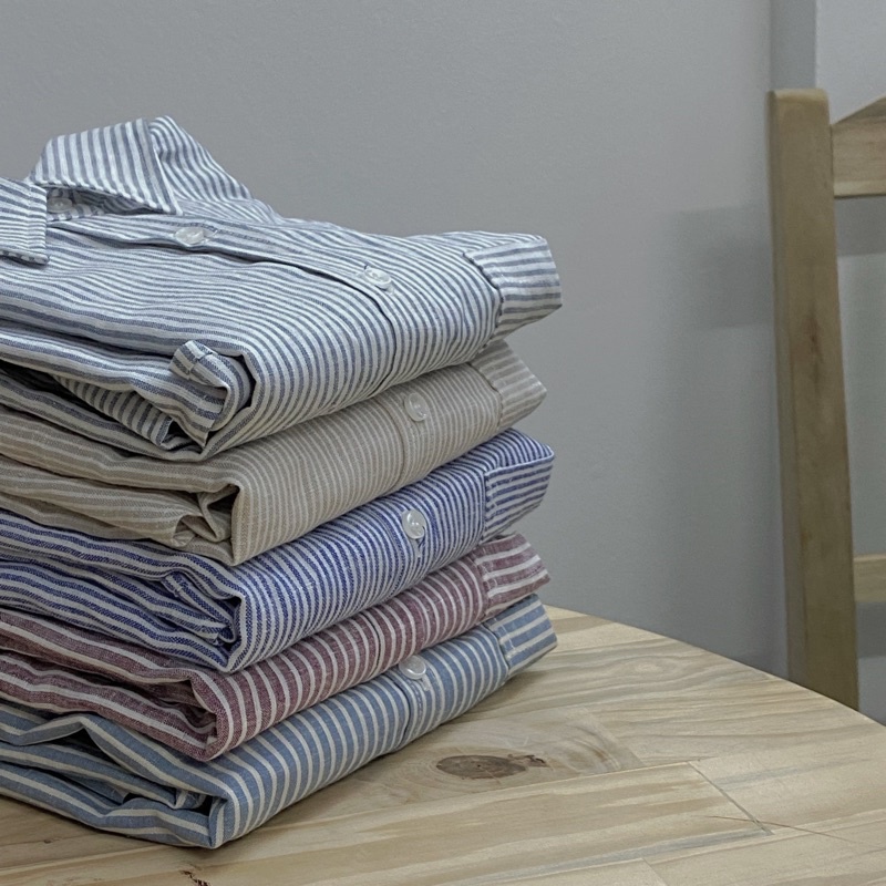 [Mã FAMARAL1 giảm 10k đơn 50k] unleashed LIMITED STRIPED BOYFRIEND LINEN SHIRT - Áo sơ mi dáng rộng kẻ sọc trendy