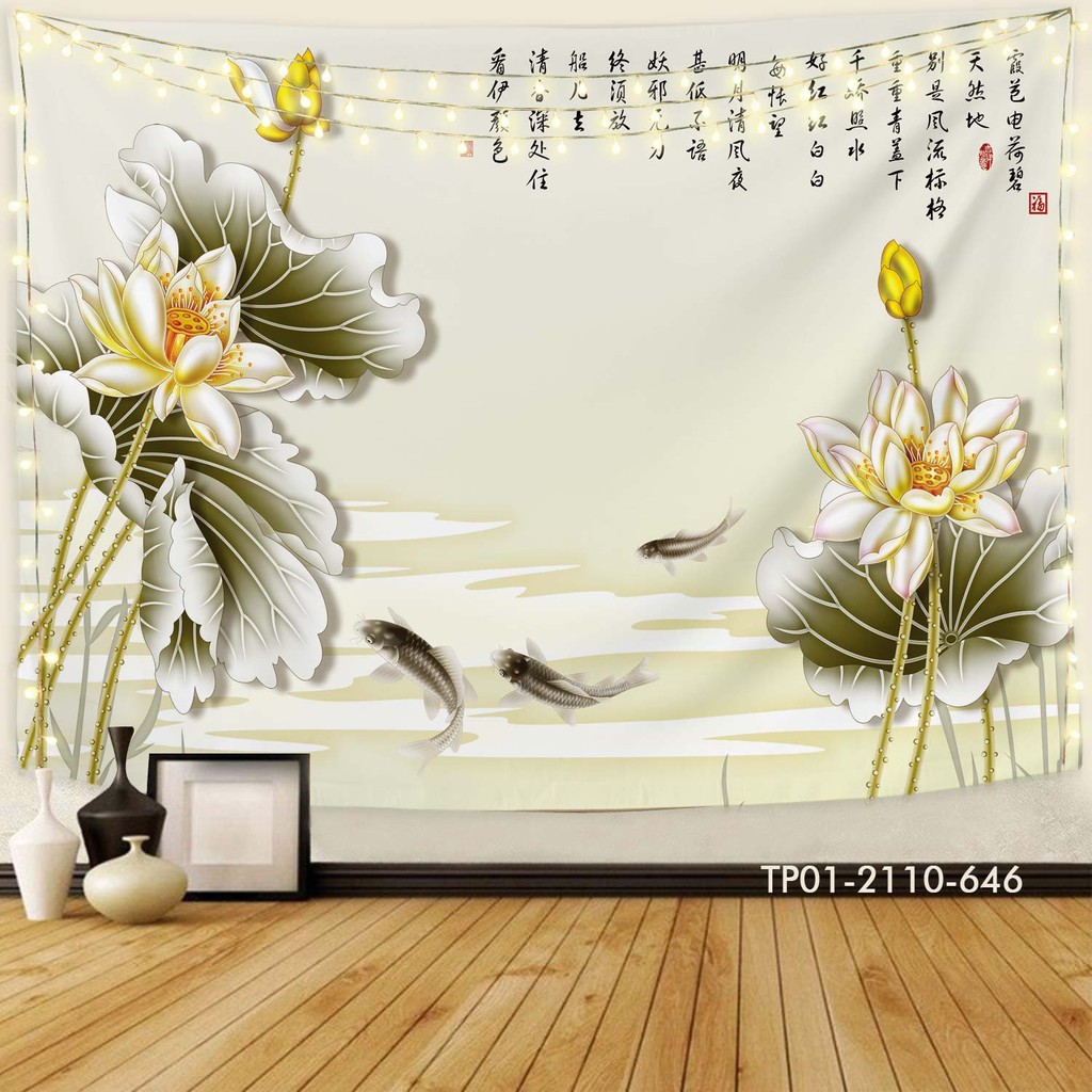 Tranh vải treo tường IN 3D HOA SEN, LOTUS, DECOR phòng khách, nhà hàng, trà đạo