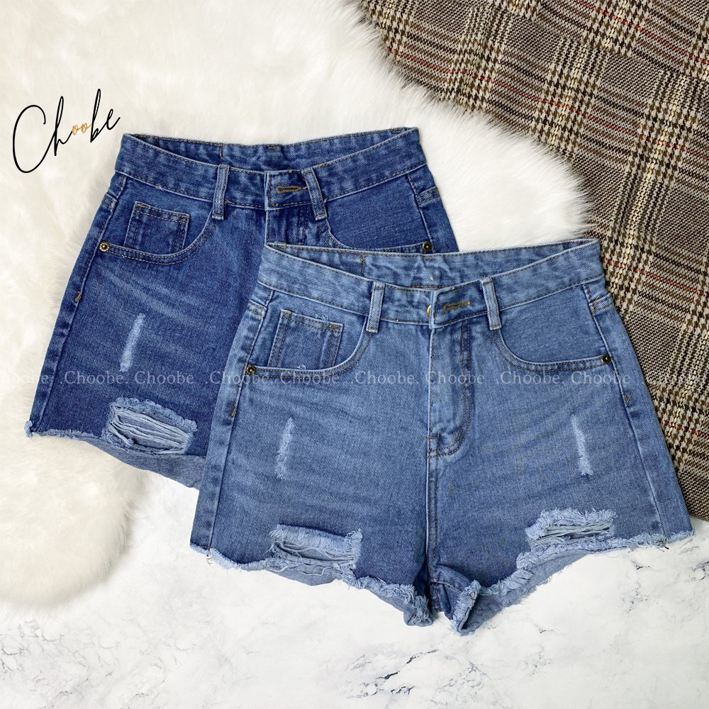 Quần short jean nữ Choobe trơn cạp cao rách hai bên ống phong cách thời trang - QSJ01 | BigBuy360 - bigbuy360.vn