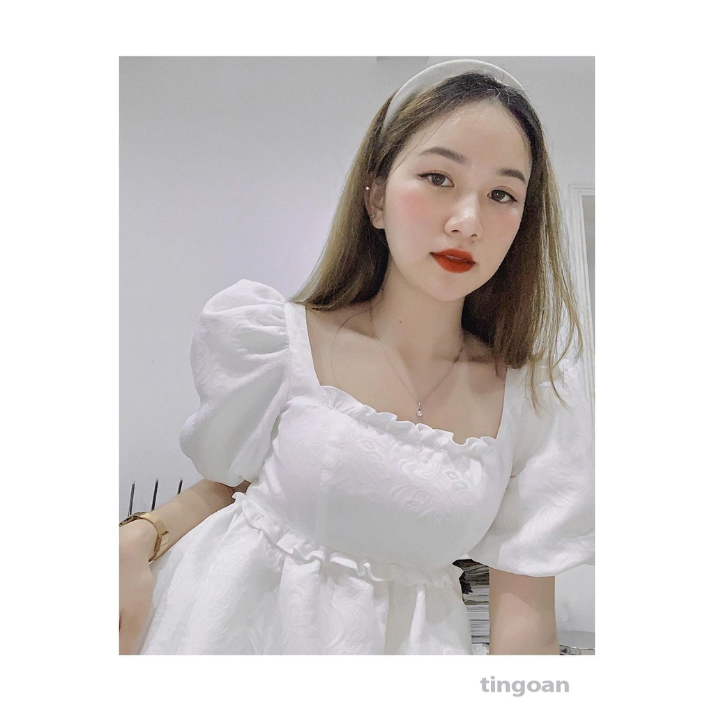 Áo babydoll cổ vuông gấm trắng tingoan I’M BLUSHING TOP/WH | BigBuy360 - bigbuy360.vn