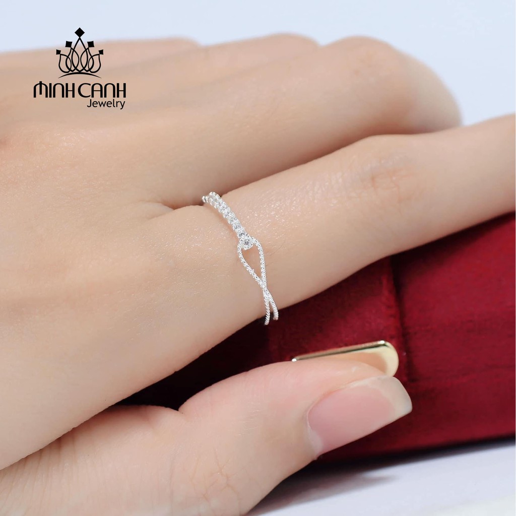 Nhẫn Bạc Thắt Nơ Nhỏ Đính Đá Xinh Xắn Freesize - Minh Canh Jewelry