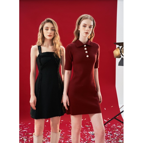 Đầm tweed 2 dây dáng A đen 1VA4022 ADORE DRESS