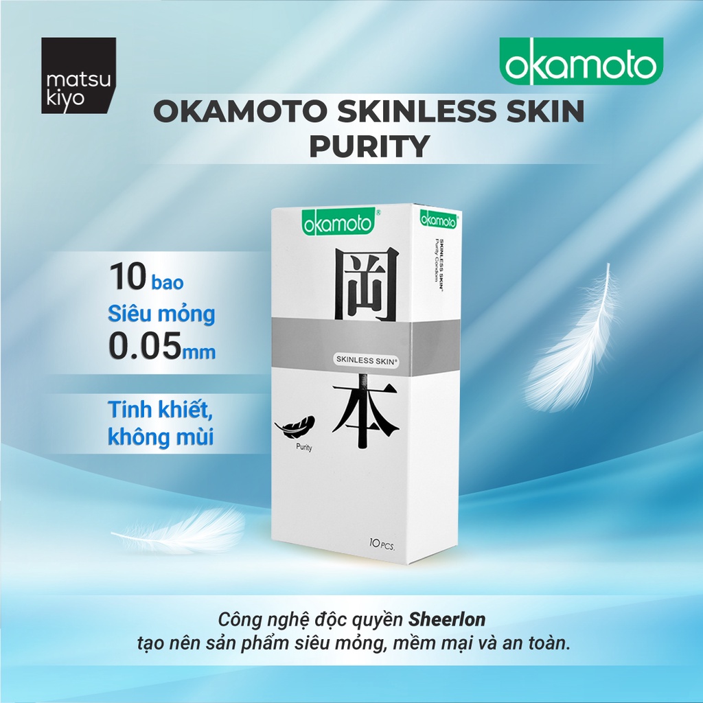 [Mã BMBAU50 giảm 7% đơn 99K] Bao Cao Su Okamoto Skinless Skin Purity Không Mùi Tinh Khiết 10 Cái matsukiyo