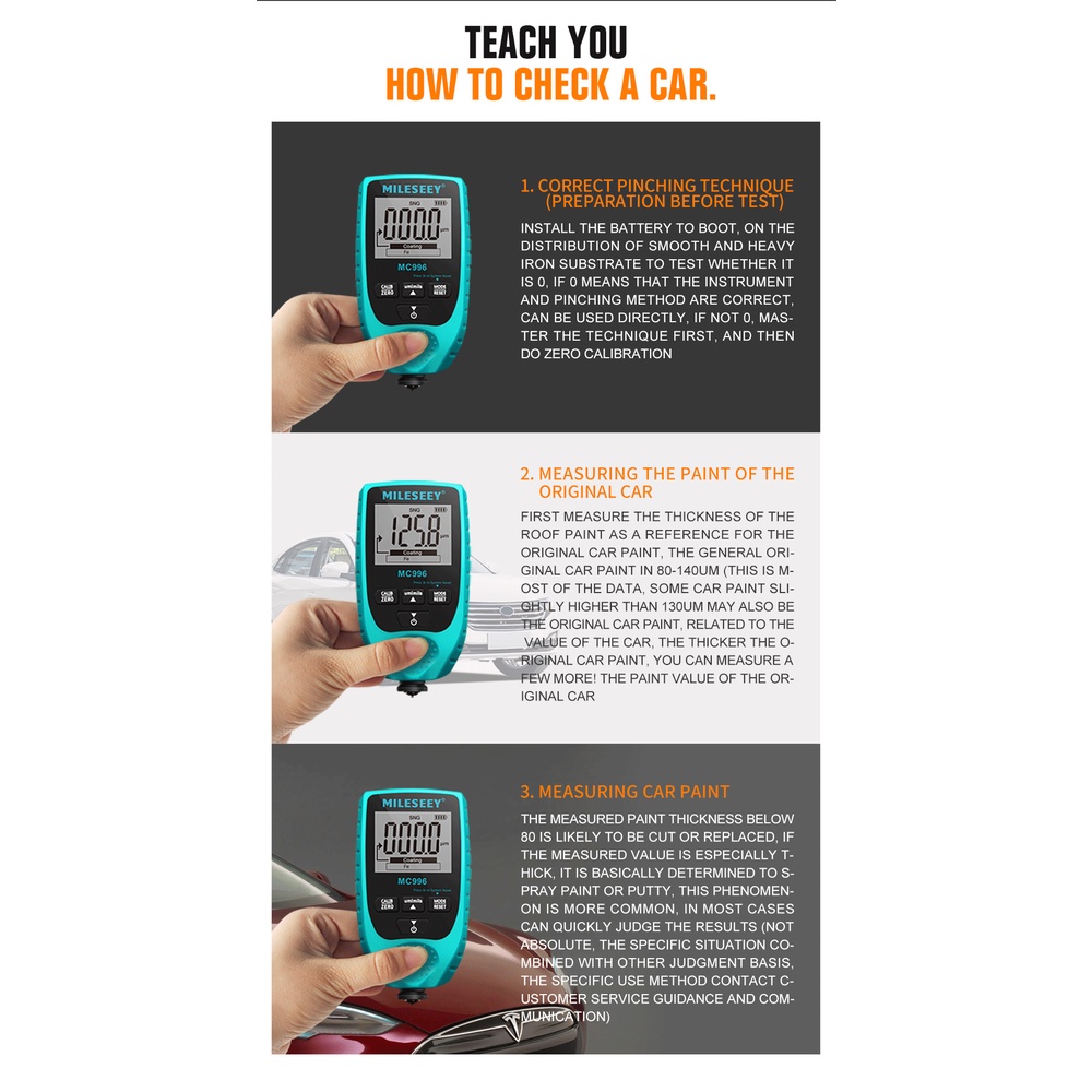 Bộ Dụng Cụ Đo Độ Dày Lớp Sơn Xe Hơi Mileseey MC996 0-1500 um Fe & NFe