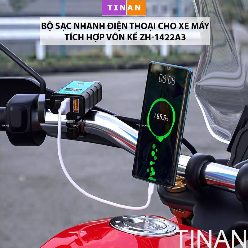 Bộ Sạc Nhanh Điện Thoại Cho Xe Máy, Tích hợp Vôn Kế ZH-1422A3 Phù Hợp cho Shiper, Phượt Thủ,vv
