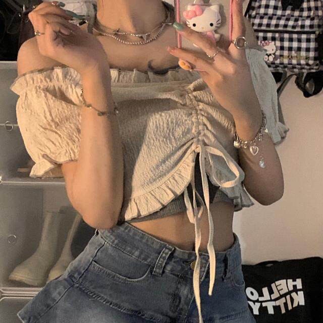 Áo Yếm Áo Nữ Hot Girl Ngắn Tay Áo Khoác Ngoài Nữ Mùa Hè Hở Vai Hở Vai Gợi Cảm Phần Ngắn