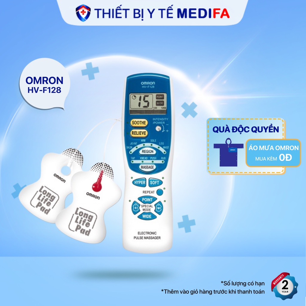 Máy Mát Xa Cổ Vai Gáy OMRON HV-F128 - Máy Massage Xung Điện Trị Liệu 12 Chế Độ Tự Động Theo Từng Vùng Cơ, Bảo Hành 1 Năm