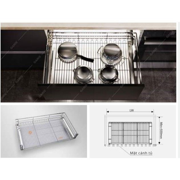 Giá xoong nồi nan vuông inox 304 bề mặt mạ chrome 5 lớp dùng cho cánh kéo GARIS