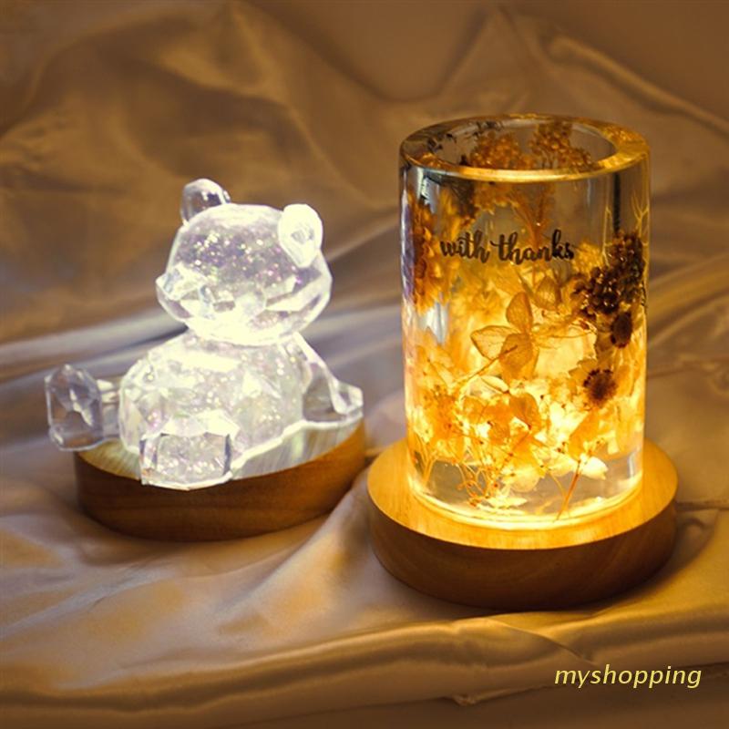 Giá Đỡ Trưng Bày Đồ Thủ Công Bằng Nhựa Resin Với Đế Gỗ Tròn Có Đèn Led