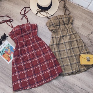 Đầm caro 2d cúp ngực