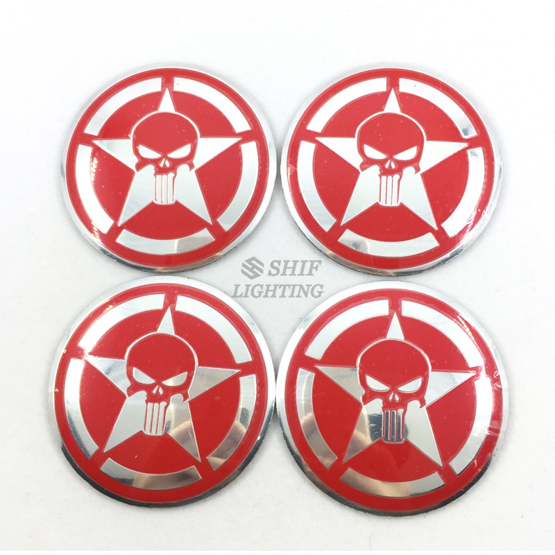 Set 4 stickers họa tiết đầu lâu bằng hợp kim + cao su cho xe ô tô