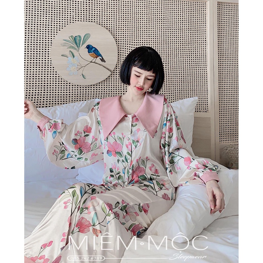 DOJI - Bộ đồ ngủ tay bồng hoa cổ tàu MIEMMOC - Hàng có sẵn (Video+ ảnh thật) M10