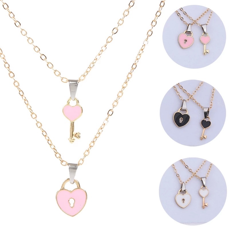 2 Vòng cổ mặt hình chìa khóa / ổ khóa trái tim bằng hợp kim cho cặp đôi