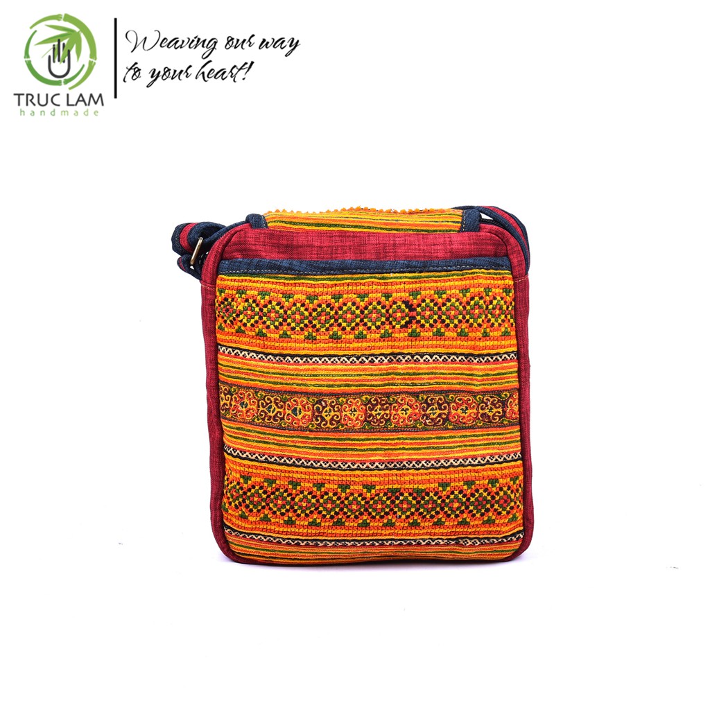 Túi Đeo Chéo Thời Trang Vải Gai Dày Phối Vải Thổ Cẩm Thêu Tay - Trúc Lâm Handmade