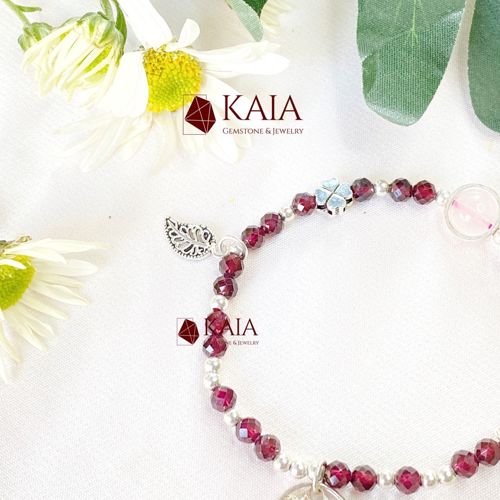 Vòng tay phong thuỷ Ngọc Hồng Lựu - Garnet mix charm bạc phụ kiện thời trang nữ may mắn bình an - M1 - KAIA