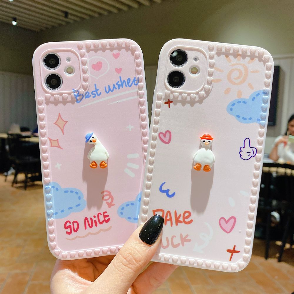 Tilt Head Duck Silicone Phone Case with Pendant for OPPO Reno6 5 3 A93 A94 A15 A3S A5 A12 A5S A7 A12E A8 A31 A57 A59 A83 F11 A5 A9 2020 A52 A72