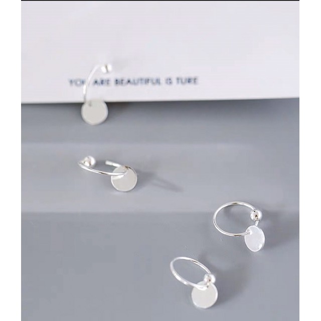 Bông tai bạc nữ DaLiA Jewelry khuyên tai bông tròn bi bạc phối miếng charm tròn cá tính cho cả người lớn trẻ em
