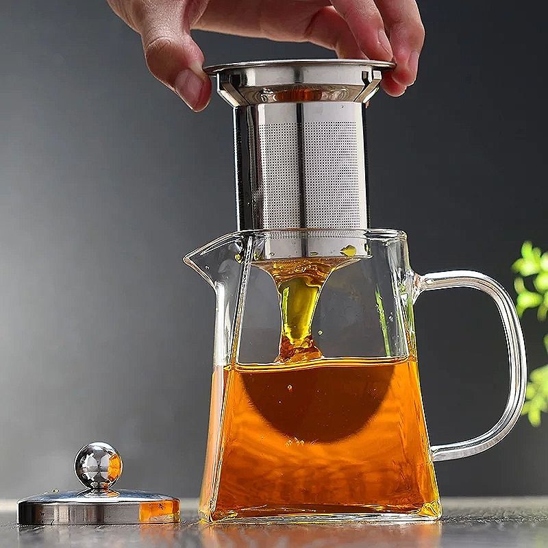 Bộ Ấm Trà 6 Chén Lõi Lọc Inox 304, Bình Pha Trà Đáy Vuông Chịu Nhiệt 750ml - 950ml