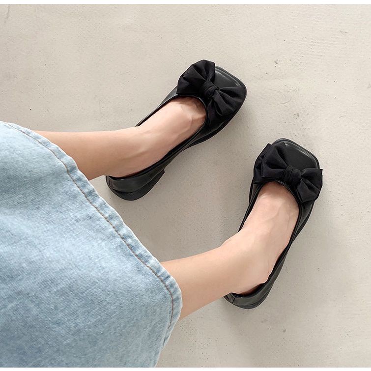 Giày Lười Đế Bằng Mũi Vuông Thiết Kế Đáng Yêu Cho Nữ