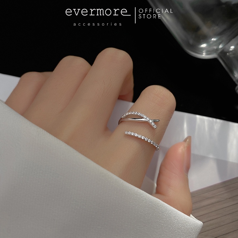Nhẫn bạc đính đá EVERMORE, nhẫn bạc chữ X đính đá thanh lịch, minimalism - N020