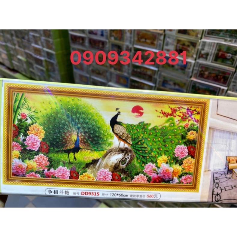 Tranh đính đá Phu thuê viên mãn chim công  mẫu mới. dream valley 120*60cm -D9315 ( chưa đính)