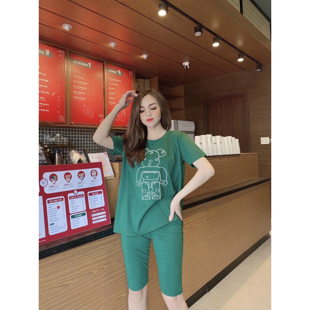 Đồ bộ thun cotton in gấu dễ thương, đồ bộ nữ phom rộng tilot thun cotton cực đẹp và nhẹ nhàng size 40-62kg.